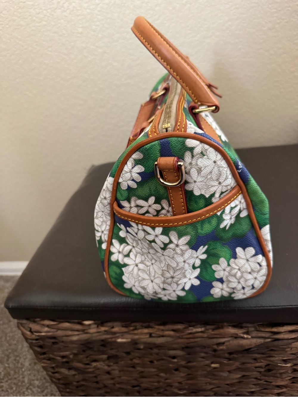 Dooney & Bourke Green, Navy & White Floral Leather-Trim Satchel - Picture 2 of 6